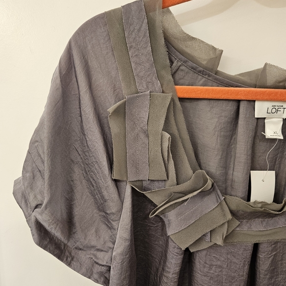 Ann Taylor Loft Gray Sheer Baby Doll Top - NWT - Size XL - Picture 3 of 9